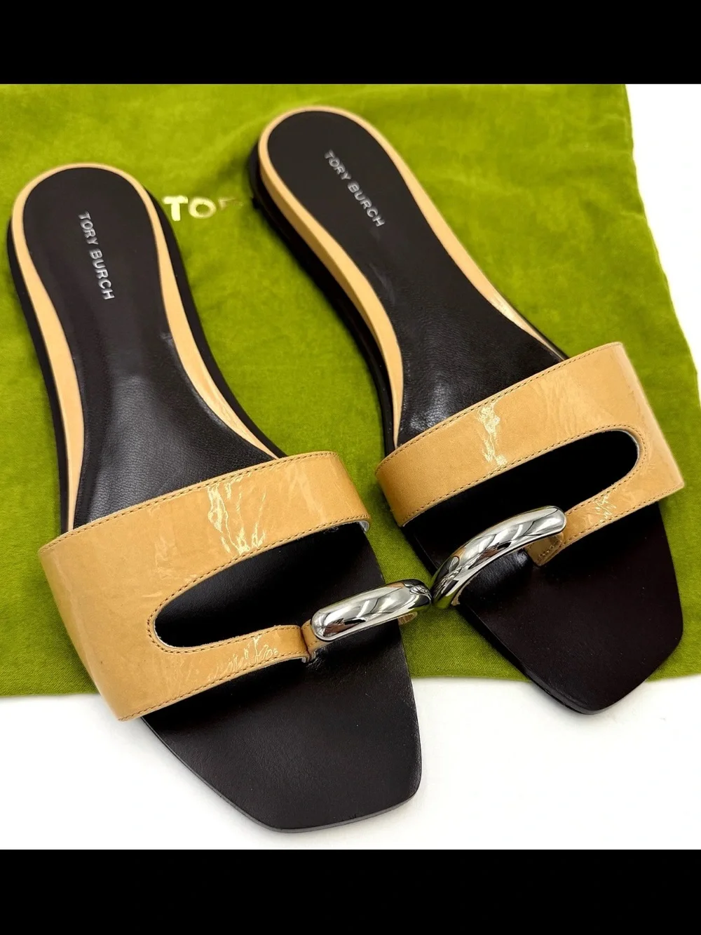 NIB Tory Burch Cantucci / Silver Pierced Leather Slide Sandals 9.5